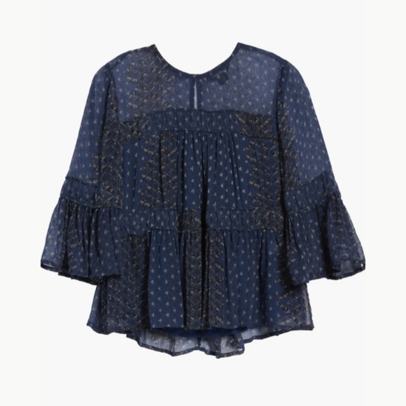 Lucky Brand flowy slighty sheer Peasant Top - Picture 13 of 13